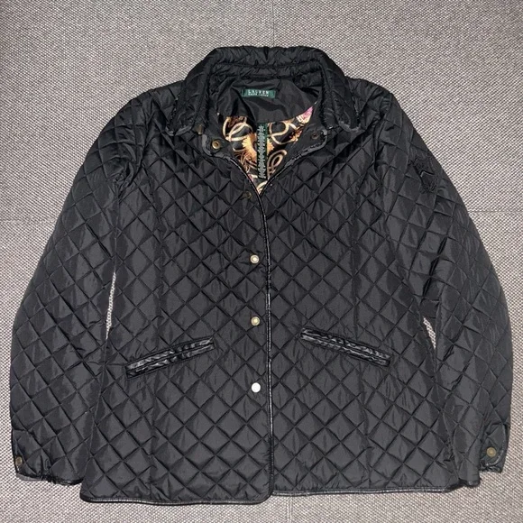 Vintage Ralph Lauren Paisley Chainlink Lined Black Quilted Jacket RARE - Picture 2 of 5